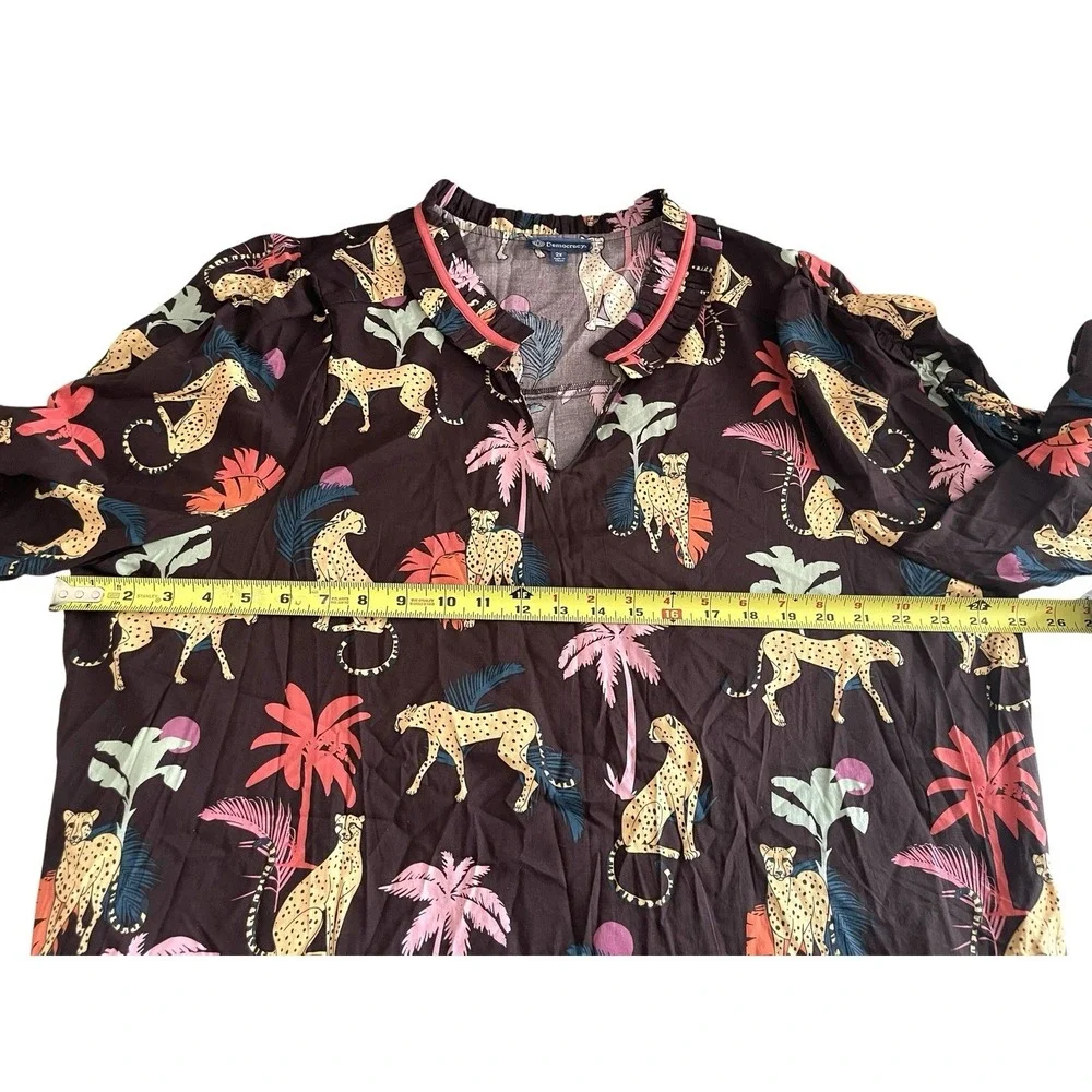 Democracy Plus Size 3/4 Sleeve Relaxed Top Boxy 2x‎ Whimsical Tropical Safari
